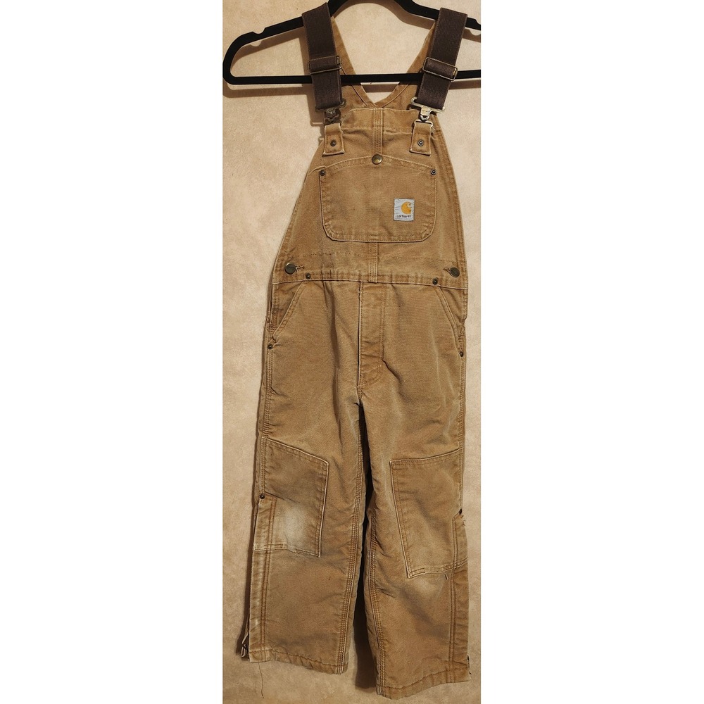 Carhartt Kids Duck Brown Quilt Lined Bib Overalls Double Knee YVR02 BRN Medium